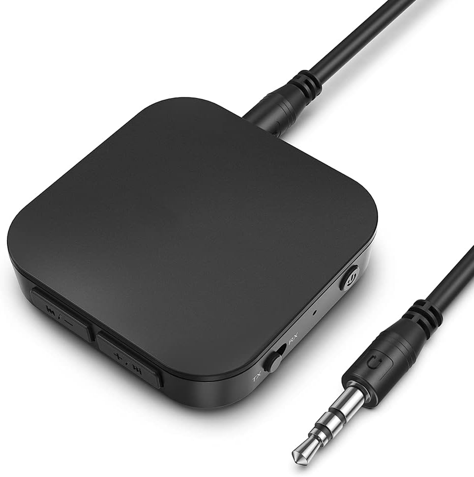 Bluetooth 5.0 Transmitter and Receiver, Wireless 3.5mm Audio Adapter (aptX Low Latency, Pair 2 at Once, for TV/Projector/Headphones, Volume Control, AUX/RCA)