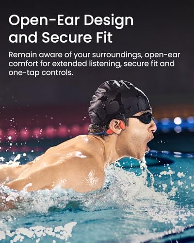 SHOKZ OpenSwim Pro - Open-Ear Bluetooth Headphones & 32GB MP3 Player, IP68 Waterproof, Bone Conduction Headphones, Secure Fit for Workouts, Running and Swimming, Built-in Microphone, App, Grey
