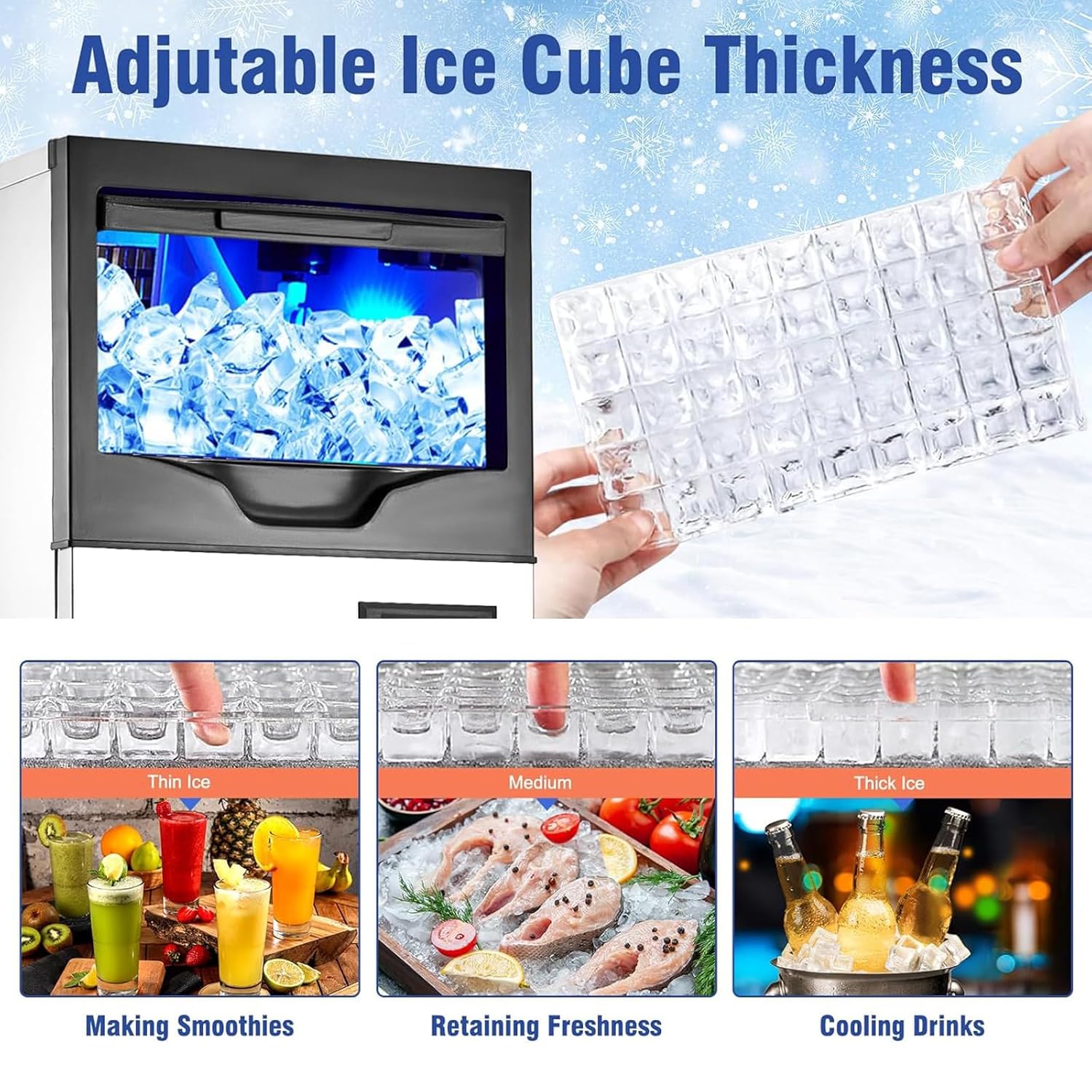 Commercial Ice Maker Machine 100LBS/24H, Stainless Steel Under Counter ice Maker Machine, 33LBS Ice Storage, LCD Controller, Self Cleaning, Large nugget Ice Maker for Restaurant/Bar/Cafe/Office