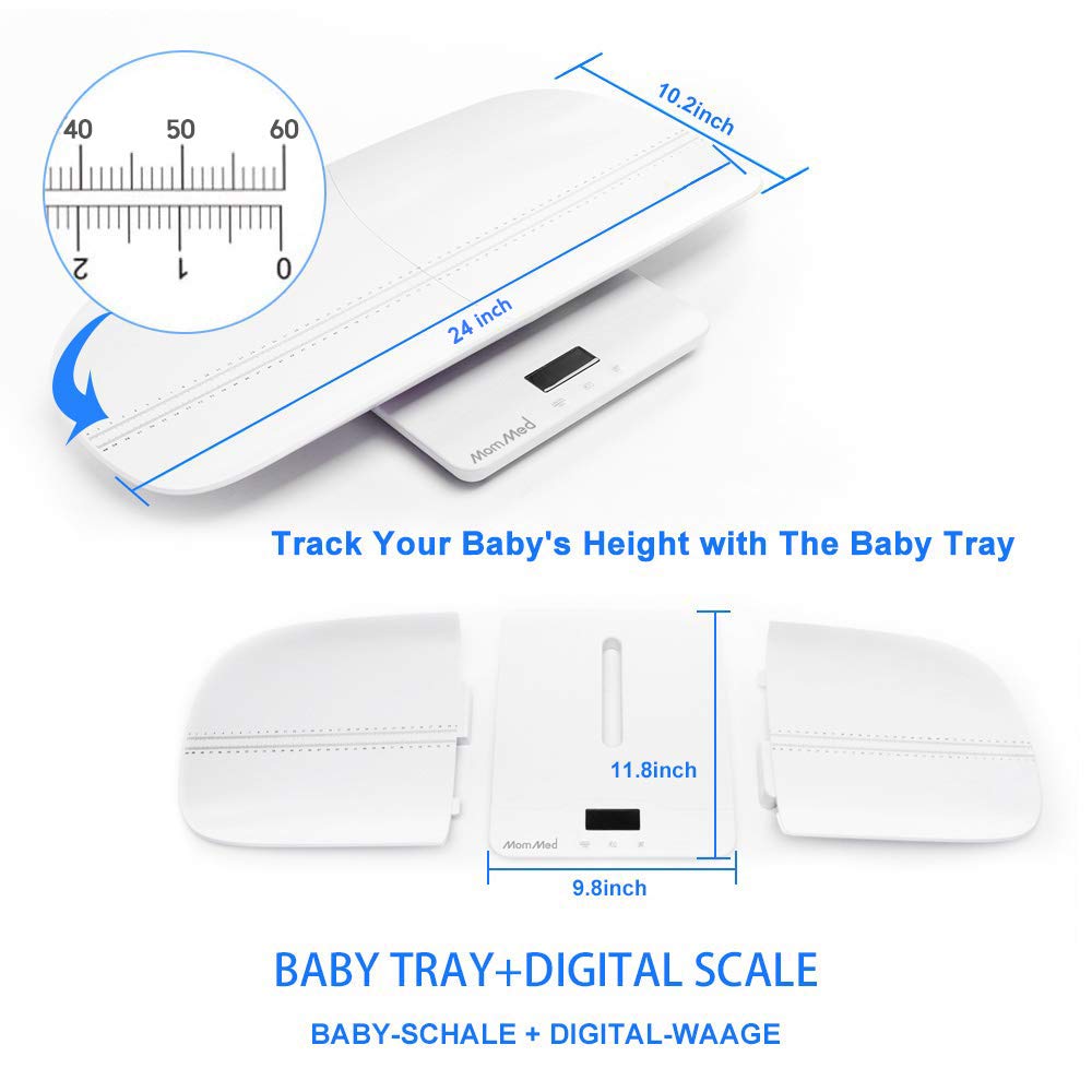 MomMed Baby Scale, Multi-Function Toddler Scale, Baby Scale Digital, Pet Scale, Infant Scale with Hold Function, Blue Backlight, Weight and Height Track (24 inch) Pack of 2