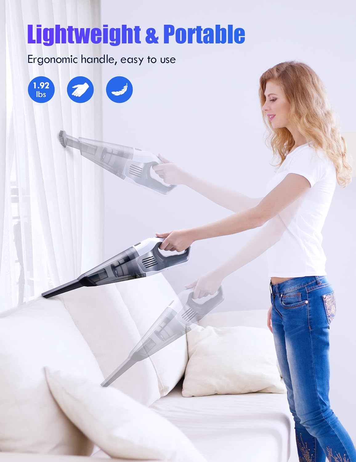 Handheld Vacuum 8000Pa, Wall-Mounted Rechargeable Powerful Hand-held Cordless Vacuum Cleaner with 30min Runtime, 3H Quick Charge Multipurpose Lightweight Hand Vacuum for Dust Carpet Stair Pet Hair
