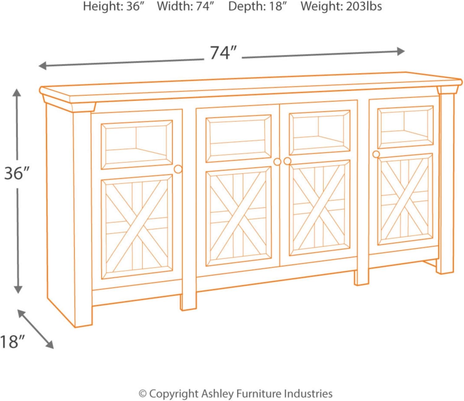 Signature Design by Ashley Bolanburg Two Tone Farmhouse TV Stand, Fits TVs up to 72, 3 Cabinets and Adjustable Storage Shelves, Whitewash
