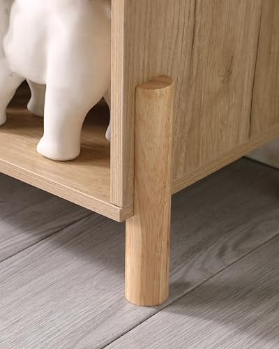 Storage Cabinet, Bathroom Cabinet with Rattan Doors, Bathroom Floor Cabinet with Open Storage & Adjustable Shelf, Coffee Bar, Storage Cabinet for Living Room, Bedroom, Entryway, Natural