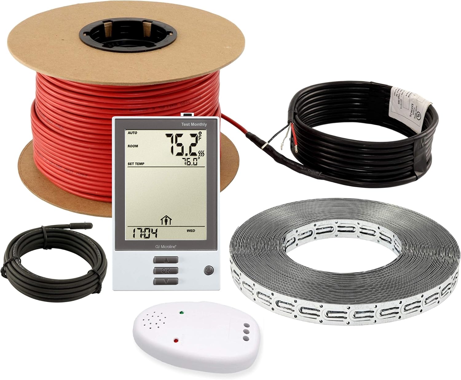 LuxHeat Floor Heating Cable Set, 15 Sqft - 120v Electric Radiant Floor Heating System Under Tile. Set Includes, Floor Heating Cable, Strapping, UDG OJ Microline Programmable Thermostat with GFCI