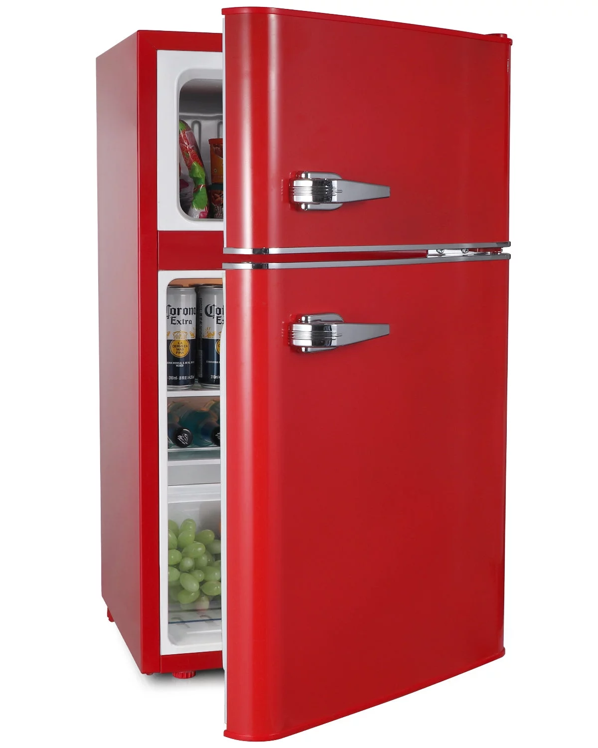 Northair 3.2 Cu ft Compact Mini Refrigerator Separate Freezer, Small Fridge Double 2-Door Adjustable Removable Retro Stainless Steel Shelves,Red
