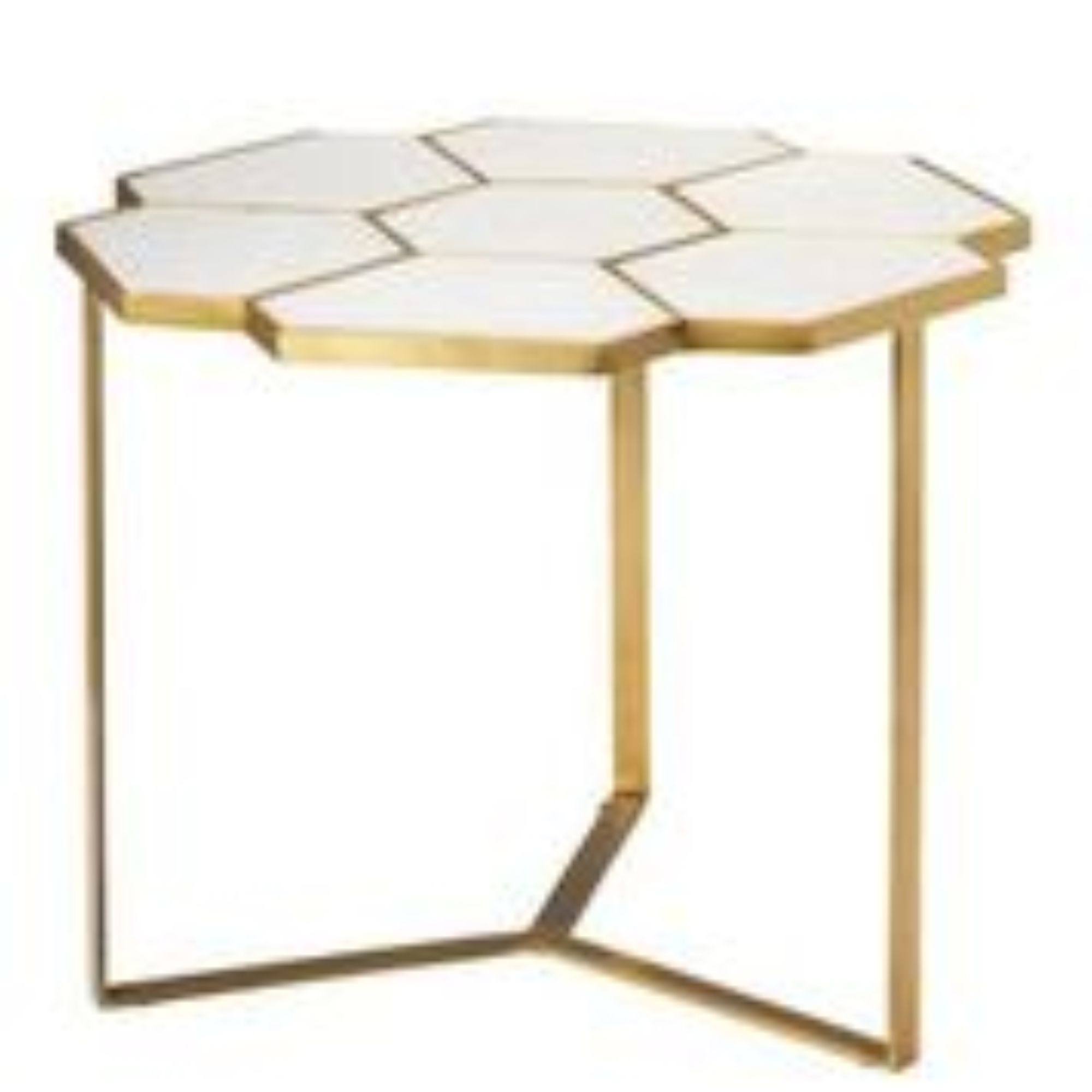 Jamie Young Perennial Side Table in White Marble u0026 Brass Metal