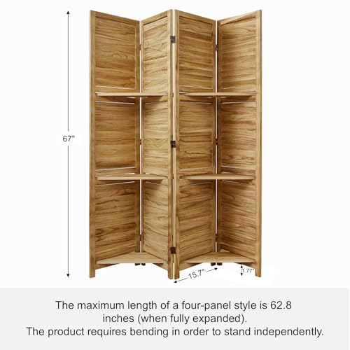 Room Divider with Shelves, 5.6 Ft Tall Folding Wood Screen with Double Hinges for Home Office Bedroom Hotel Decoration (6 Panels, Brown)