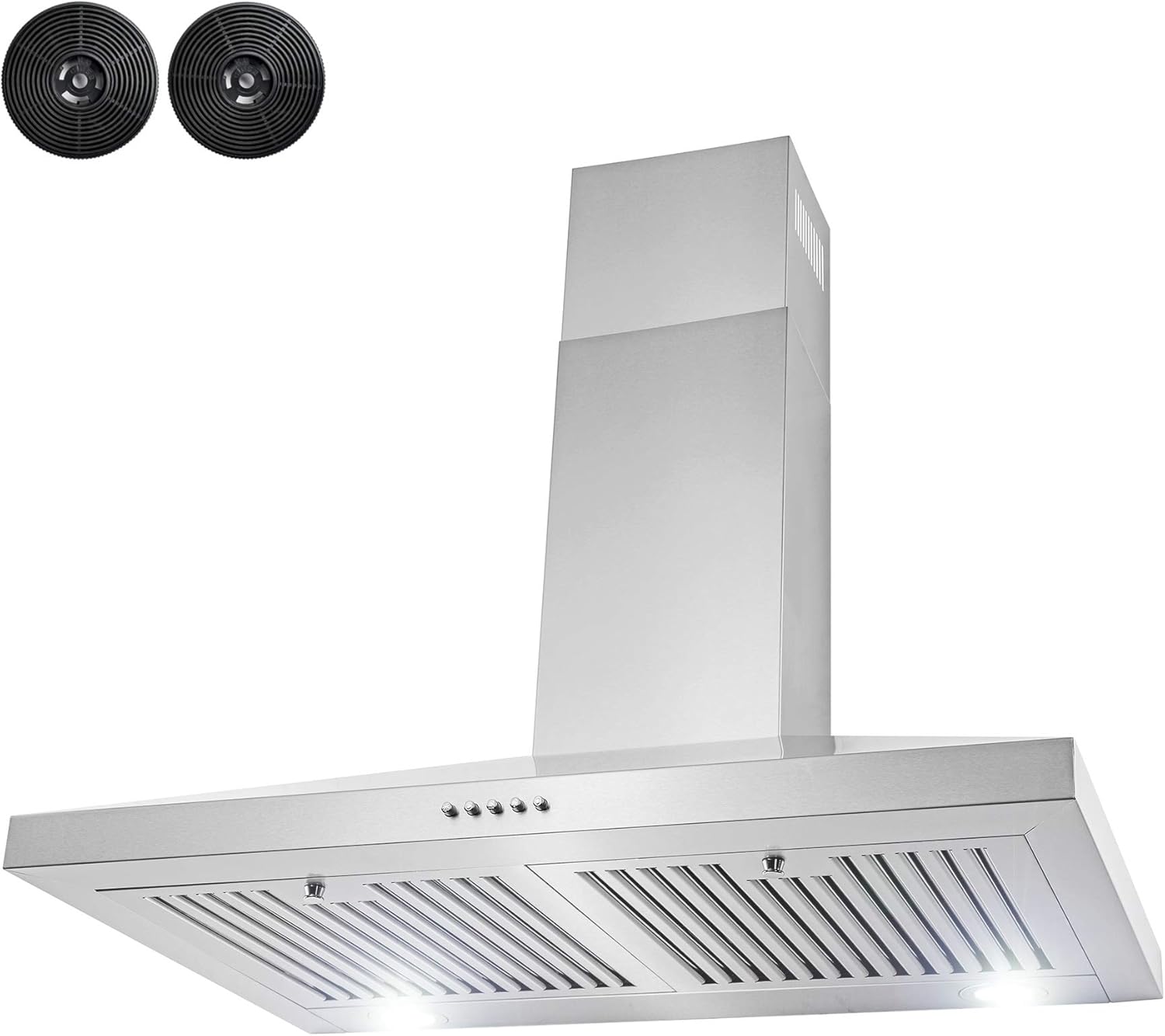 AKDY 30" Wall Mount Range Hood in Stainless Steel with LEDs, Push Control and Carbon Filters
