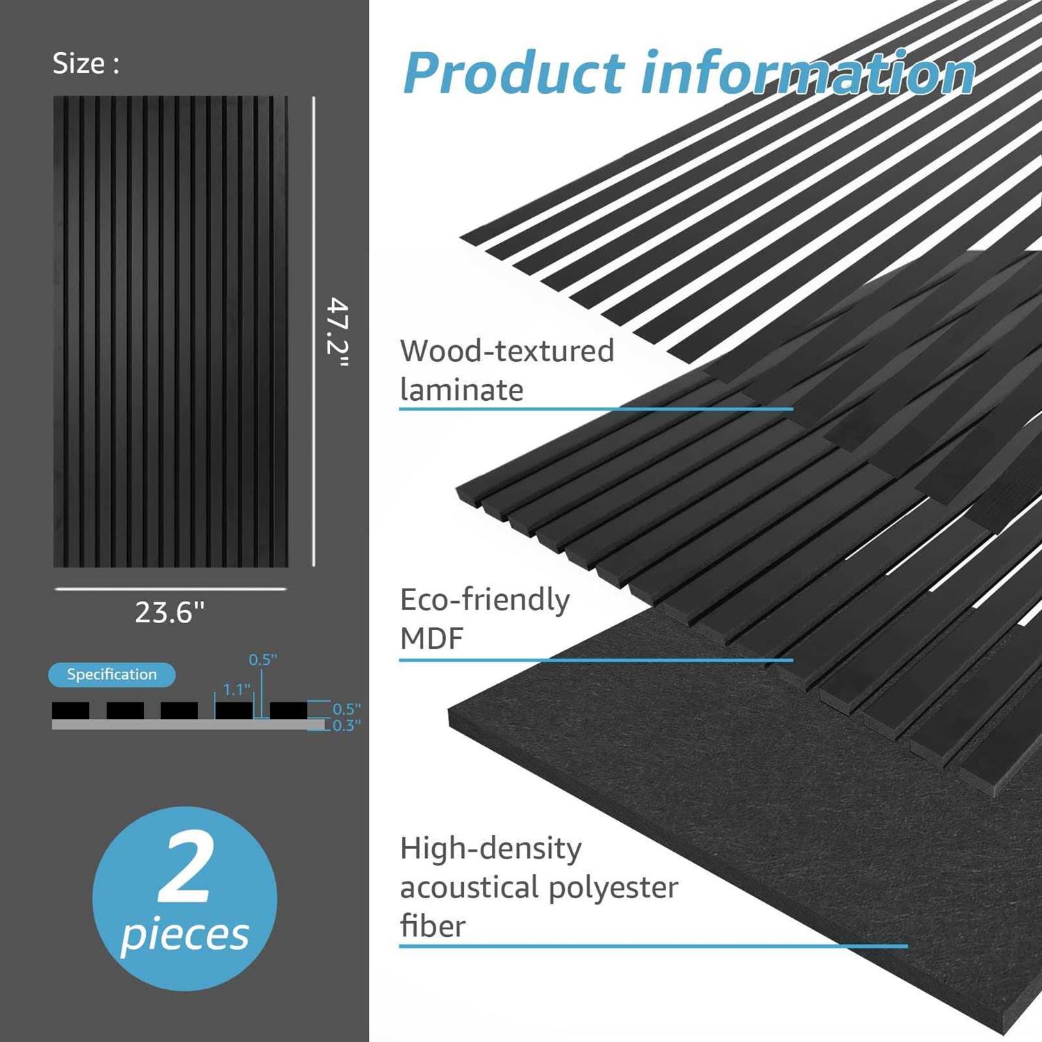 Art3d 2 Wood Slat Acoustic Panels for Wall and Ceiling - Shop Hardware Tools Online Store