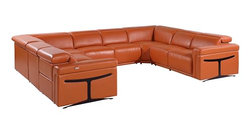Riccardo 8-Piece Italian Leather U Shaped Sectional Couch with 4-Power Reclining Sofa Seats, Adjustable Headrests, and USB Chargers, Wall Hugger for Small Spaces, Dark Grey
