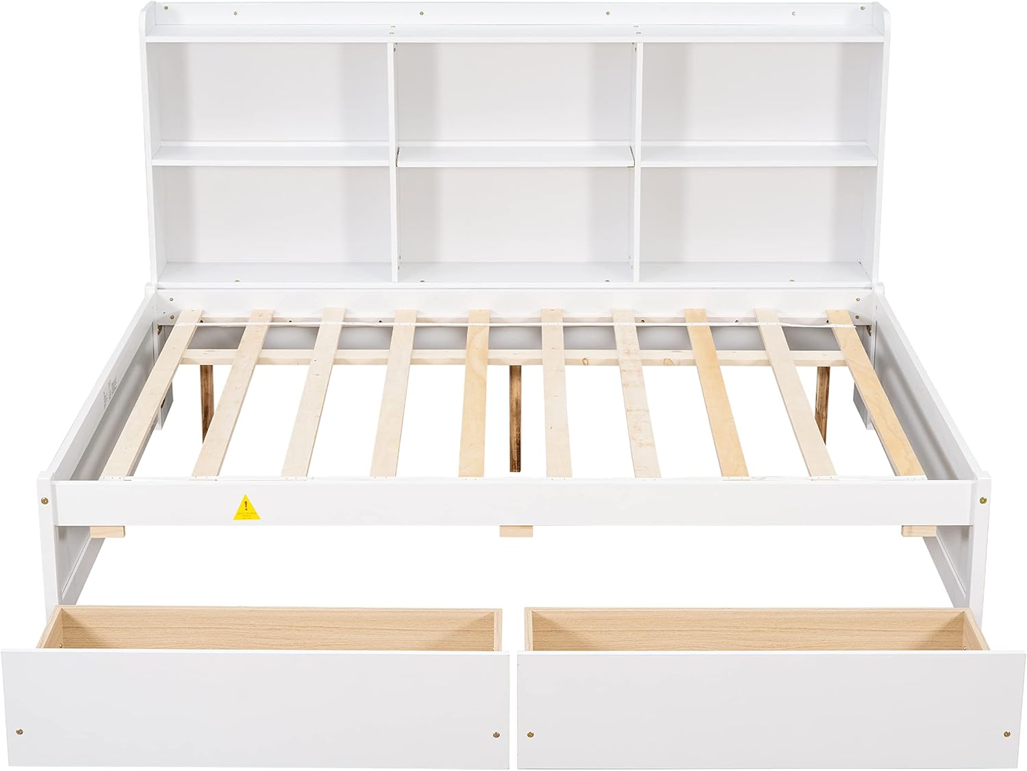 Harper & Bright Designs Full Size Daybed with Storage Bookcase and 2 Drawers, Wood Full Platform Bed with Sideboard, Full Sofa Bed Frame for Bedroom, Living Room (Full, White)