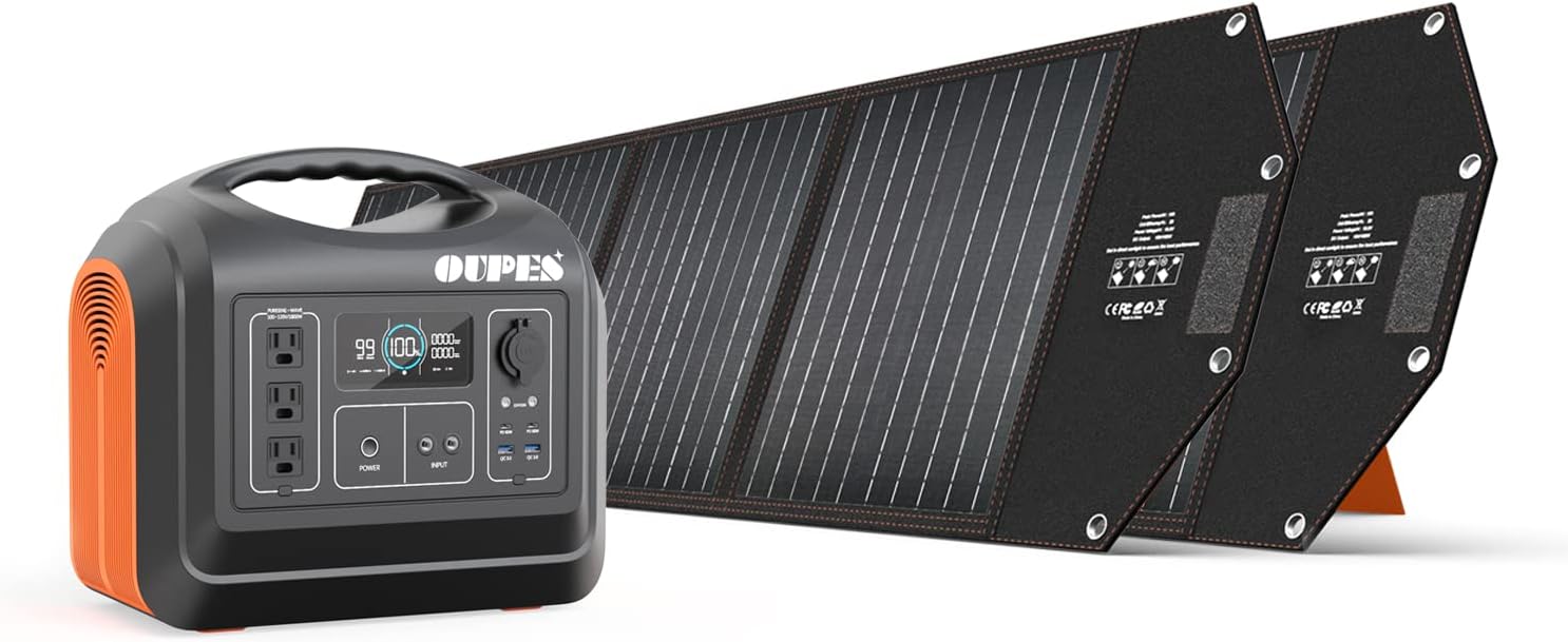 Solar Generator with Panels Included, OUPES 1200W Portable Power Station with 200w Solar Panel, 992Wh Battery Station with 3 AC Outlets, 310,000mAh Lifepo4 Backup Power for Home Camping Outdoor RV/Van