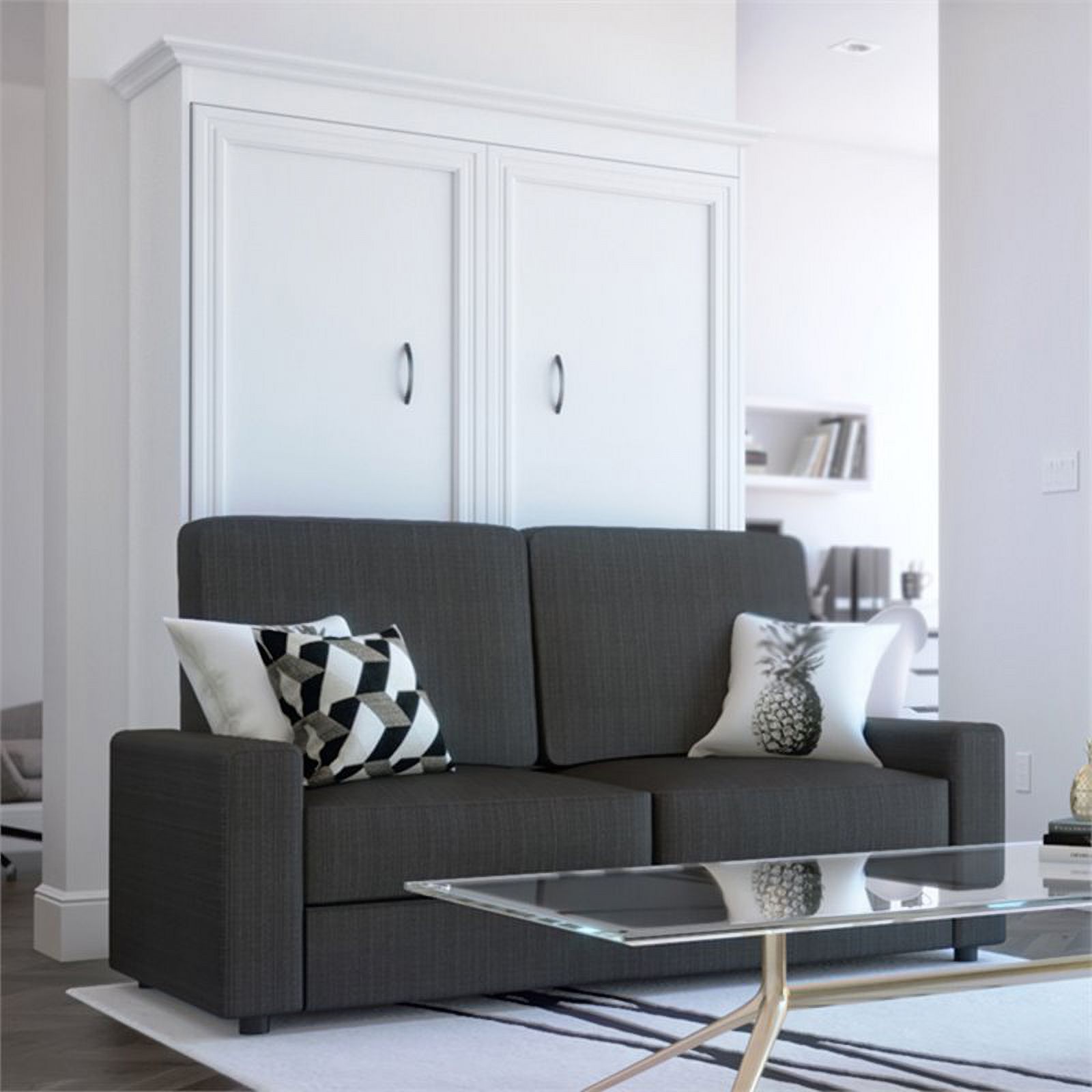 Atlin Designs 73"W Contemporary Wood Full Murphy Bed with Sofa in White/Gray