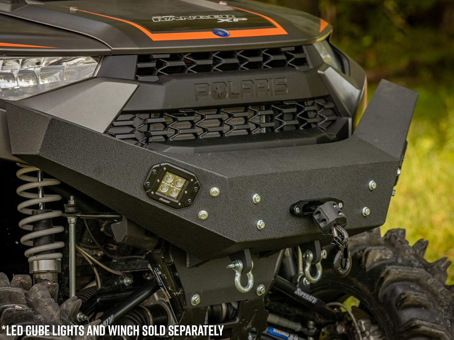 SuperATV Winch-Ready Front Bumper for Polaris Ranger XP 1000 (See Fitment) | Made With Heavy Duty 1/8 Inch Thick Sheet Metal | Black UV-Resistant Powder Coat | Pre-Fit For SuperATV Black Ops Winches