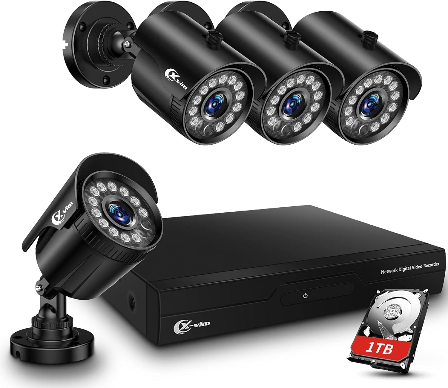 XVIM 3MP 4PCS Wireless Security Camera System, 8-Channel NVR System with 1TB HDD and One-Way Audio, Indoor Outdoor Wireless Camera, Night Vision Waterproof Motion Detection Remote Access
