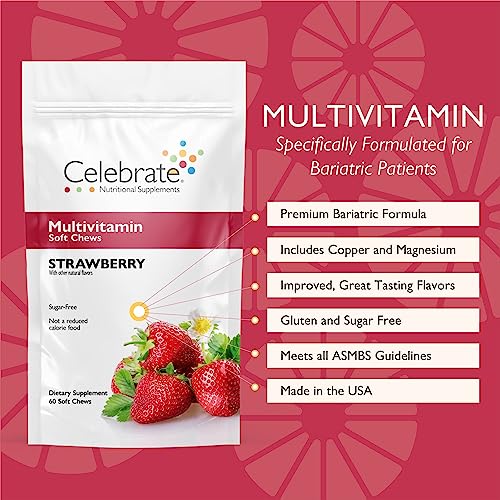 Celebrate Vitamins Bariatric Multivitamin Soft Chews, Strawberry/Orange/Cherry, Multivitamin Chewable for Post Bariatric Surgery Patients, Variety pack, 180 count
