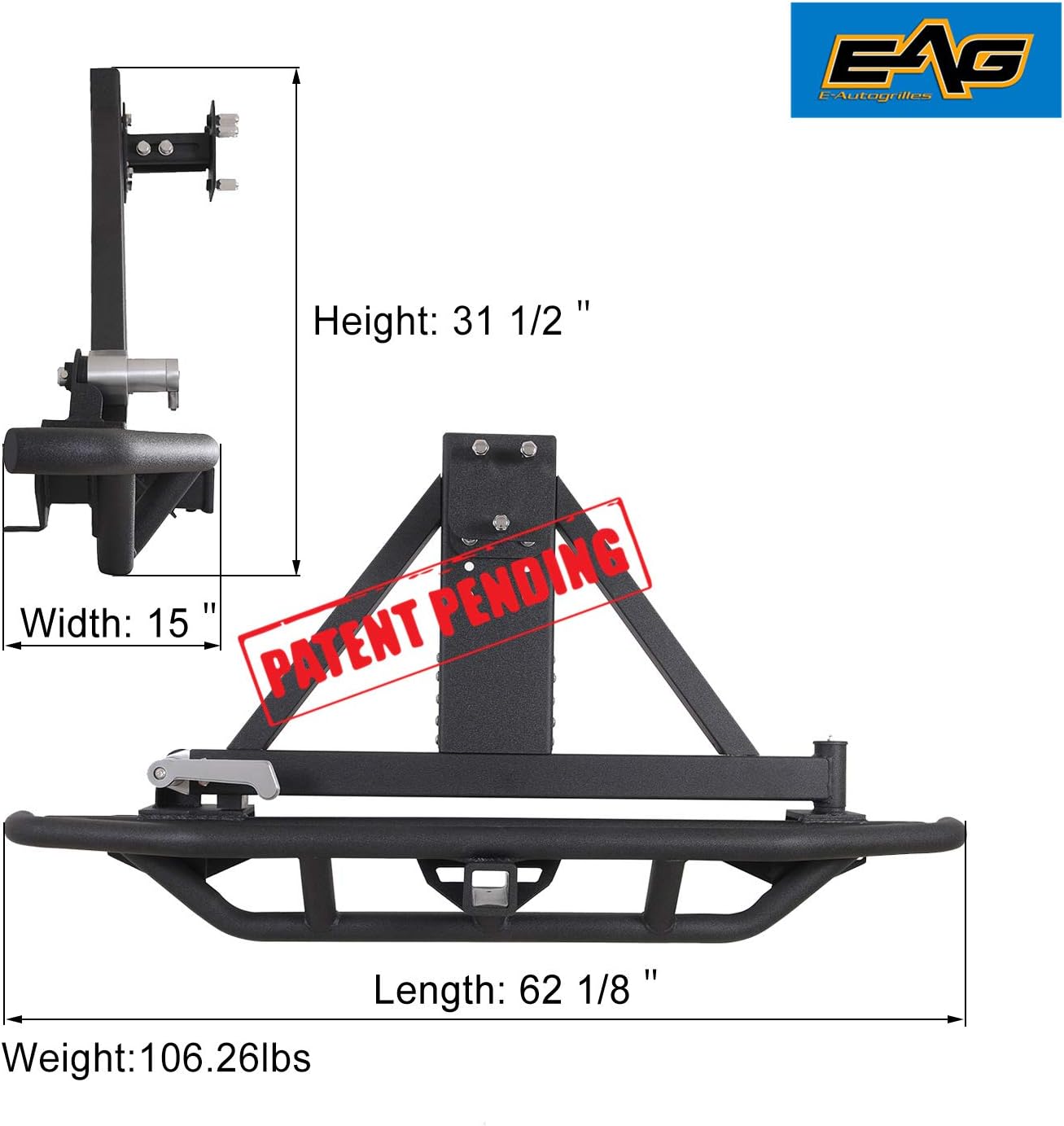 EAG Tubular Rear Bumper with Tire Carrier Black Fit for 87-06 Wrangler TJ YJ