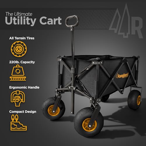 Beach Wagon with Big Wheels for Sand [Large Balloon Air Tires] Folding Utility Cart with Rustproof Heavy-Duty Steel Frame, Black/Yellow (All-Terrain RX800)