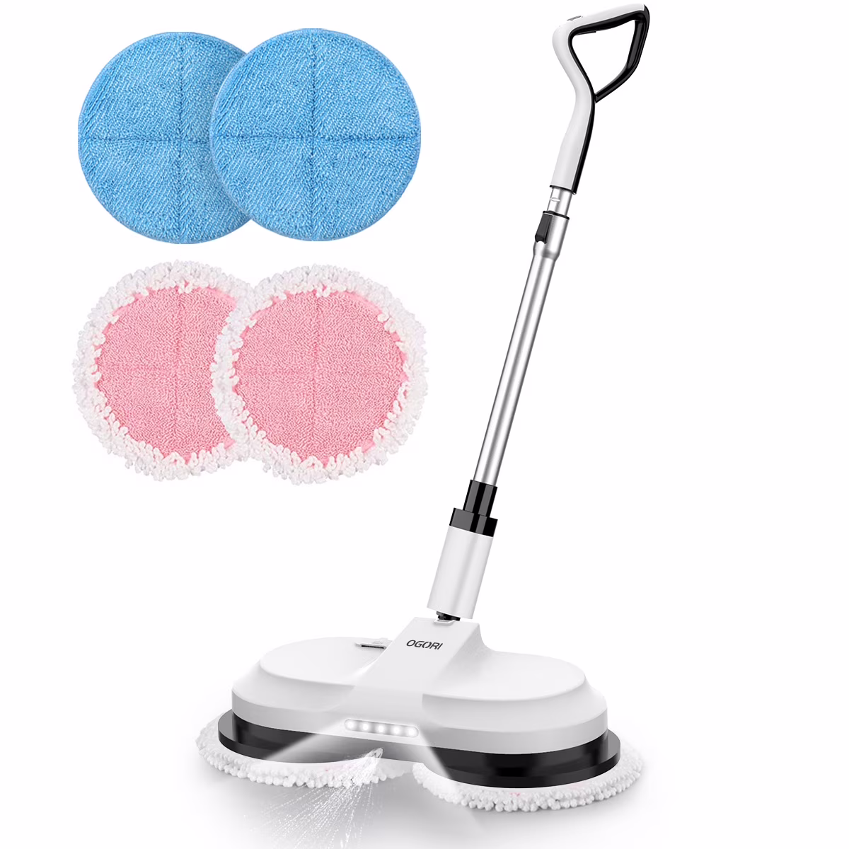 OGORI Cordless Electric Spin Mops Built-in 300ml Water Tank,Reusable Microfiber Cleaning, LED Headlight and Sprayer for Hardwood, Tile & Laminate Floors