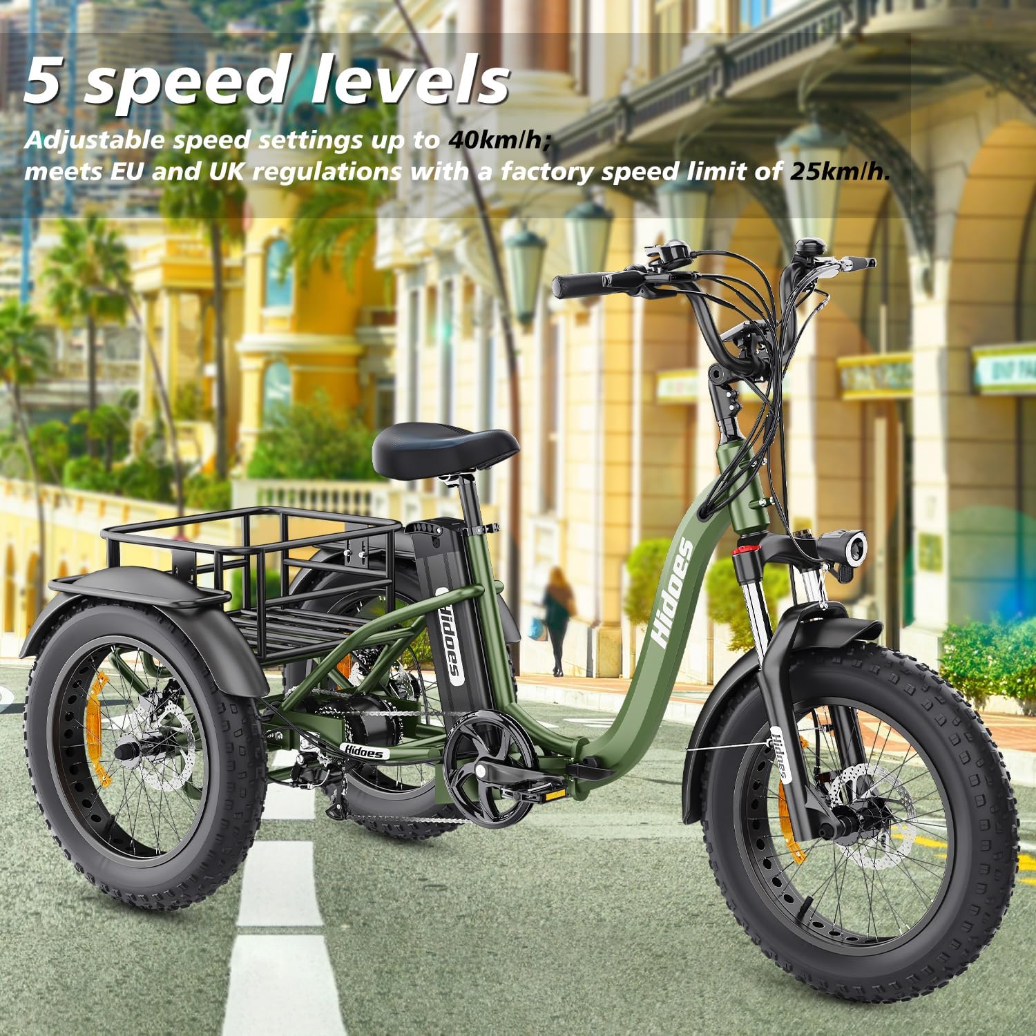 Hidoes Electric Tricycle for Adults, 1000W (Peak) - 20"X 4.0" Fat Tire Electric Trike, 48V 20Ah Removable 65 Miles Electric Trike for Adults, MAX 330LBS 7 Speed Folding Triciclo Eléctrico Para Adultos