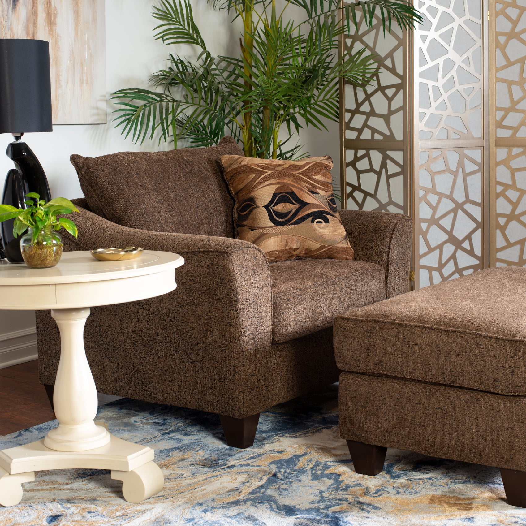 Roundhill Furniture Camero Pillowback 4-Piece Sofa Set, Fabric, Chocolate Color