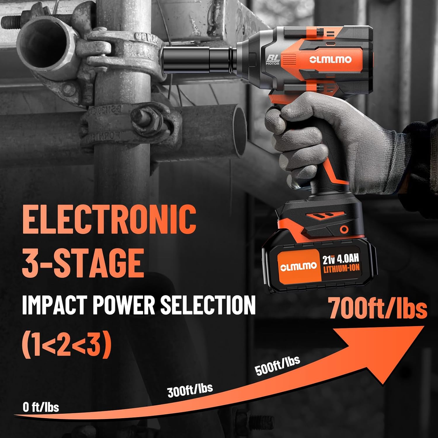 Cordless Impact Wrench High Torque 1/2-In 700Ft-lbs（950N.m Brushless Impact Wrench, 21V Electric Impact Wrench w/ 2x 3.0Ah Battery, Fast Charger & 5 Sockets, Power Impact Gun for Car Home