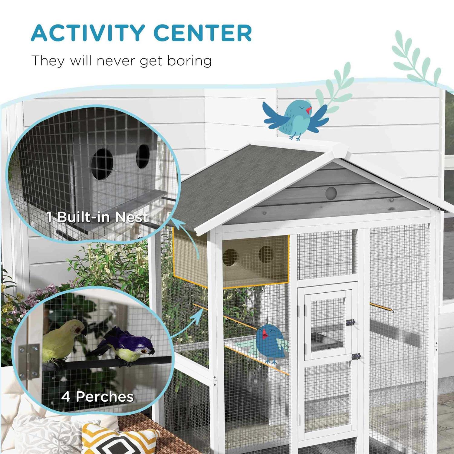 PawHut 64.5 Wooden Bird Cage Aviary, Flight Cage with 4 Perches, Nest and Slide-Out Tray for Indoor/Outdoor - Pet Supplies online store