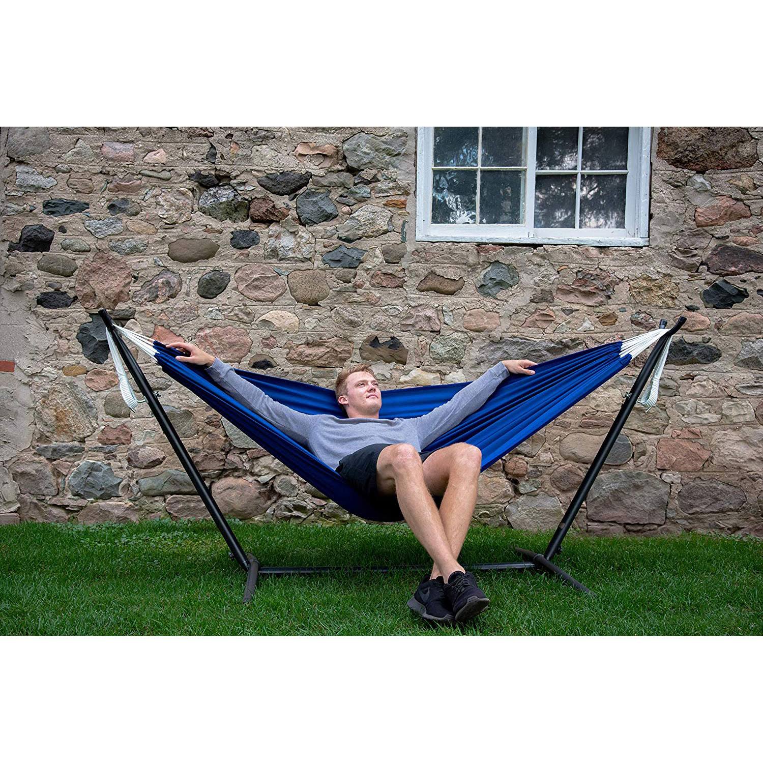 Vivere 9ft Polyester Royal Blue Hammock with Stand