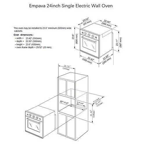 Empava 24 Inch Electric Single Wall Oven 10 Cooking Functions Deluxe 360° ROTISSERIE with Sensitive Touch Control in Stainless Steel