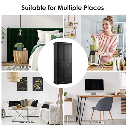 72" Large Storage Cabinet w/Doors & Adjustable Shelves, Freestanding Pantry Cupboard, Modern Tall Sideboards for Home, Kitchen, Bathroom & Dining Room (Gray)