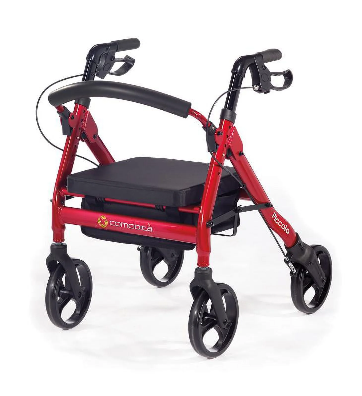 Comodita Piccola (Petite) Heavy Duty Rollator Walker with Comfortable 15 Wide Seat (Metallic Red)