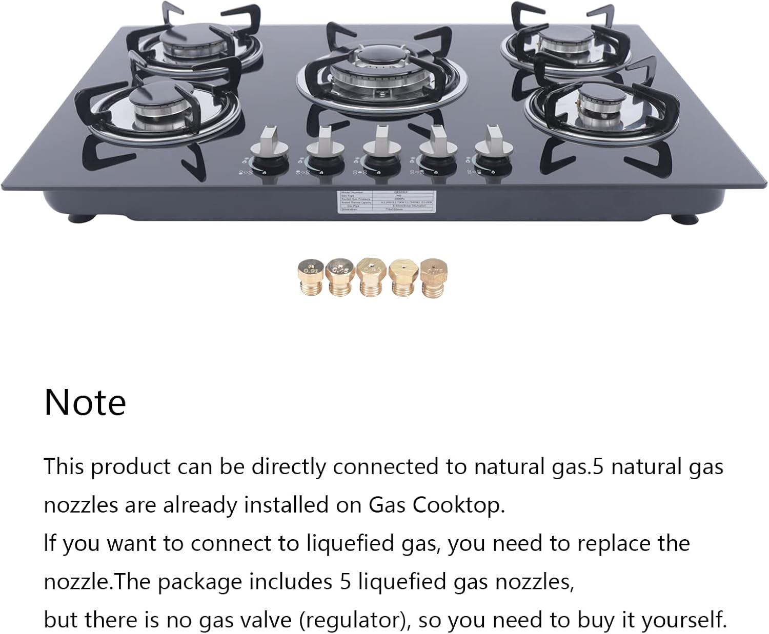 30 Inch Gas Cooktop 5 Burners Gas Stove Gas Hob Stovetop Tempered Glass Cooktop Cast Iron Grates Built-in Gas Stove Top LPG/NG Gas Cooktop Flameout Protection (5 Burners, 30'' x 20'')