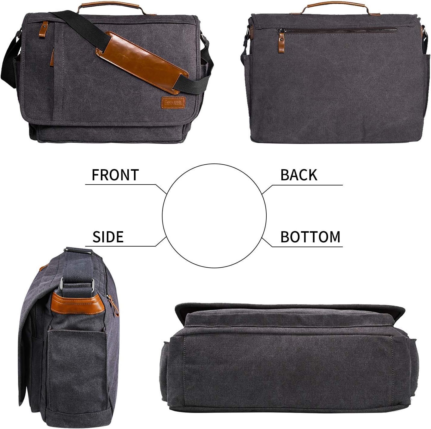 Estarer Laptop Messenger Bag 17-17.3 Inch Water-resistance Canvas Shoulder Bag for Work College