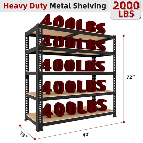 5 Tier Garage Storage Shelves - 32" W x 16" D x 63" H Adjustable Heavy Duty Metal Shelving Unit, Garage Shelving Utility Storage Rack for Basement, Pantry, Kitchen, Black, 2 PCS