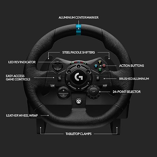 Logitech G923 Racing Wheel and Pedals, TRUEFORCE up to 1000 Hz Force Feedback, Gaming Steering Wheel PS5, PS4, PC, Mac, Genuine Leather- Black