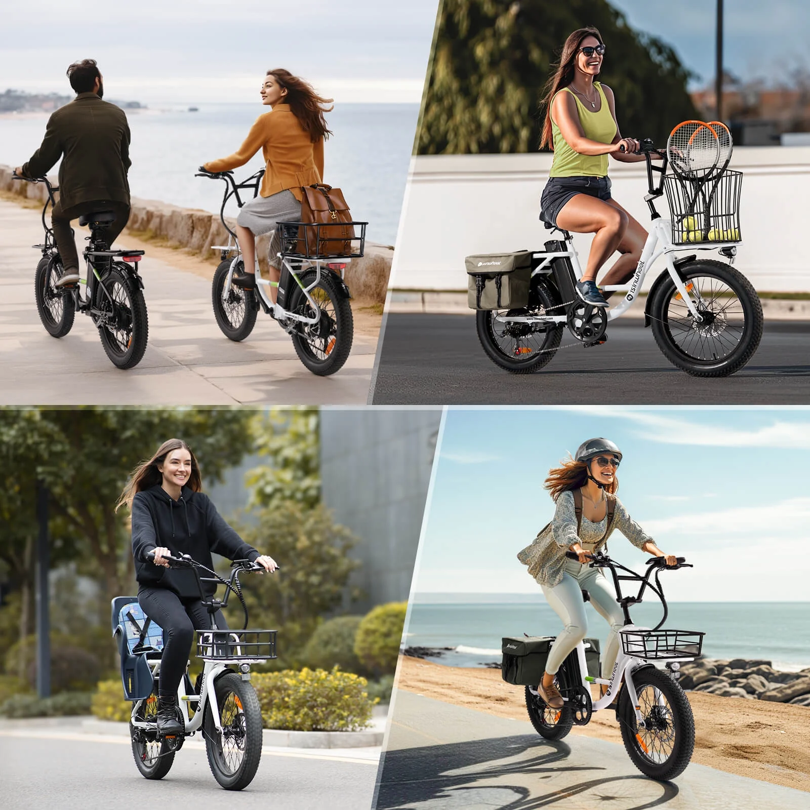 isinwheel U7-W Electric Bike for Adults, 500W 20 MPH Max Range 55+Miles Cargo Bike, 48V Removable Battery Adult Electric Bicycles, Oversized 20" Tires Ebikes for Adults