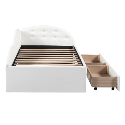 Velvet Upholstered Daybed, Twin Size Modern Sofa Bed Day Bed Frame with Button Tufted and Double Storage Drawers for Bedroom, Living Room, Guestroom, No Box Spring Needed, Gray