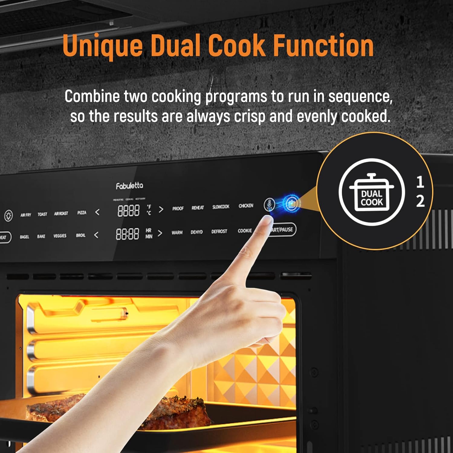 Air Fryer Toaster Oven Combo - Fabuletta 10-in-1 Countertop Convection Oven 1800W, Flip Up & Away Capability for Storage Space, Oil-Less Fit 12" Pizza, 9 Slices Toast, 5 Accessories (30L Black)