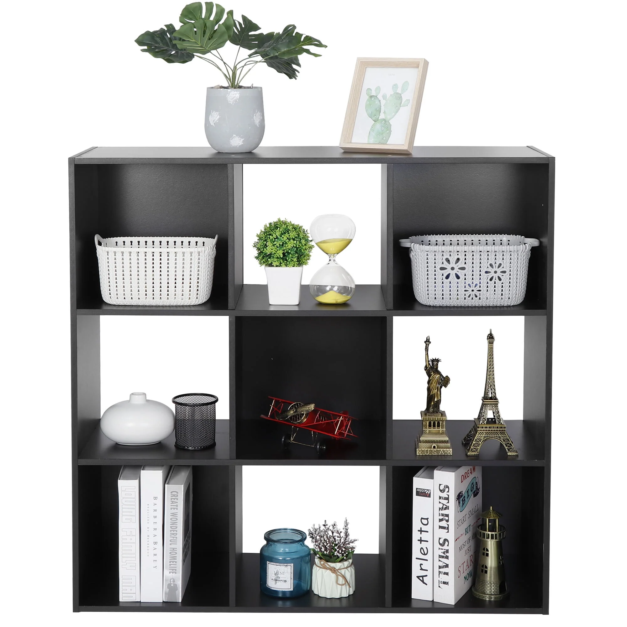 ZENY 9 Cubes Wooden Cube Organizer Bookcase Cubecials Cabinet Storage (Black)
