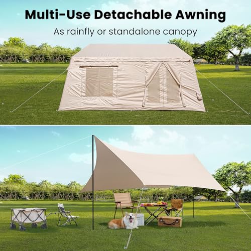 Inflatable Tents for Camping, Blow Up Tent with Hand Pump, Easy Setup Inflatable Hot Tent with Stove Jack, Waterproof Oxford Air Glamping Tents for Camping Adult 4-6 Person