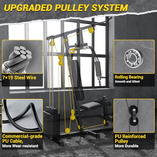 Home Gym Machine System with 100LBS Weight Stack, Multifunctional Weight Machine, Full Body Workout Station Exercise Equipment, All in One Home Gym with Pulley System for Strength Training