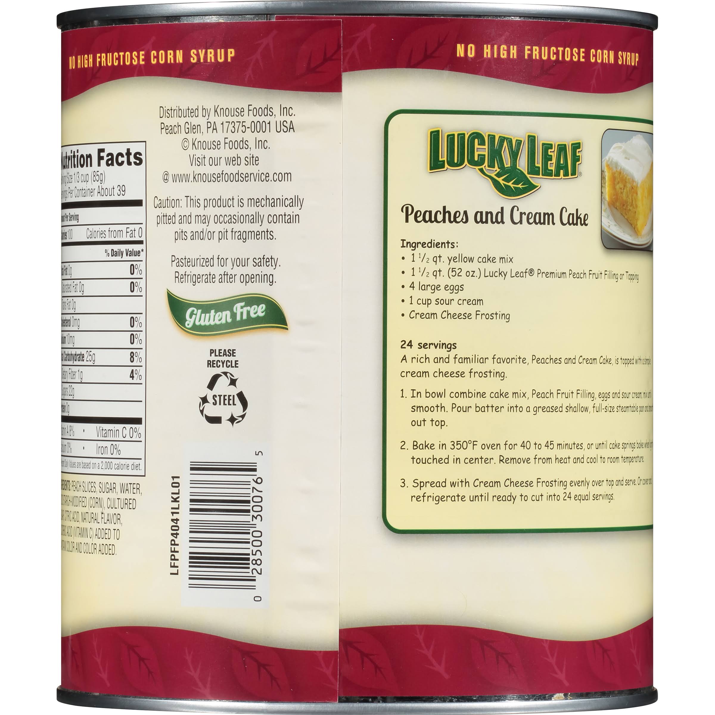 Lucky Leaf #10 Can Premium Non-GMO Peach Pie Filling - 3/Case