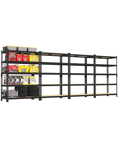 PrimeZone 2 Pack Storage Shelves 48" x 24" x 72" - 5 Tier Heavy Duty Adjustable Garage Storage Shelving, Metal Storage Utility Rack Shelf Unit for Warehouse Pantry Closet Kitchen, Black
