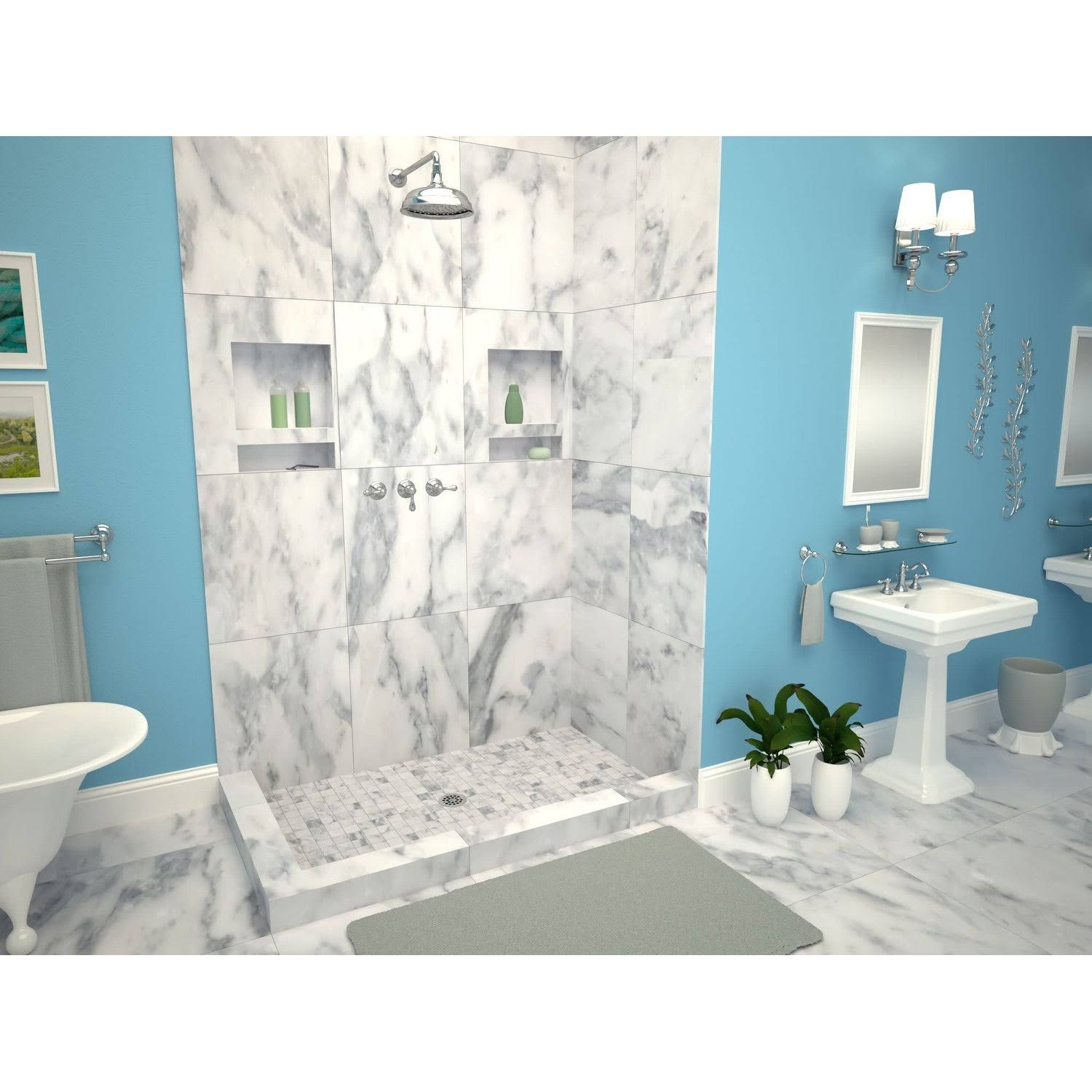 Tile Redi Double Curb Shower Pan,Center Drain 3448CDL-PVC,