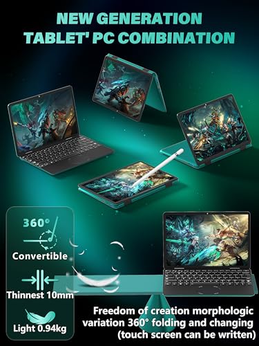 11" Convertible 2-in-1 Touchscreen Laptop, in tel N100,16GB RAM,1T SSD,FHD 1920 * 1200 IPS,Win 11 Pro PC,Backlit Keyboard, WiFi,USB-C,HDMI,Oval Trackpad,Lightweight for Business&Students