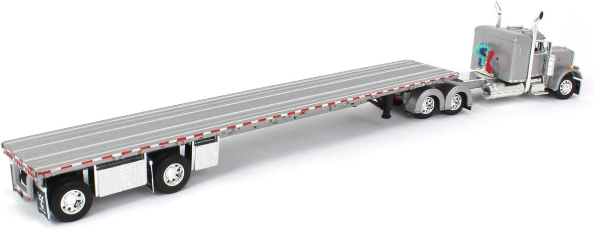 DCP 1/64 Silver Peterbilt 359 36" Flattop Sleeper w/ 53' Wilson Roadbrute Flatbed Trailer 60-1542