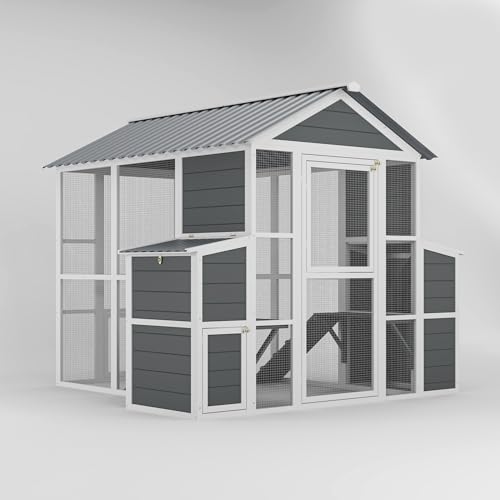 3-Tier Large Wooden Chicken Coop for 8-10 Chickens,Outdoor Walk-in Chicken Coop House with Run&Nesting Boxes,Hen House Poultry Pet Habitat Hutch Cage W/Pull Out Trays&Wire Fencing(95"×80"×83")