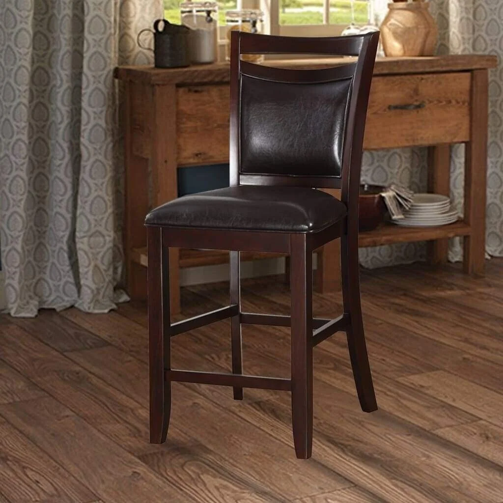 Brown Finish Set of 6 Dning Chairs Counter Height Chair Kitchen Dining Room Furniture Anacardium Wood Faux Leather Cushion Seat