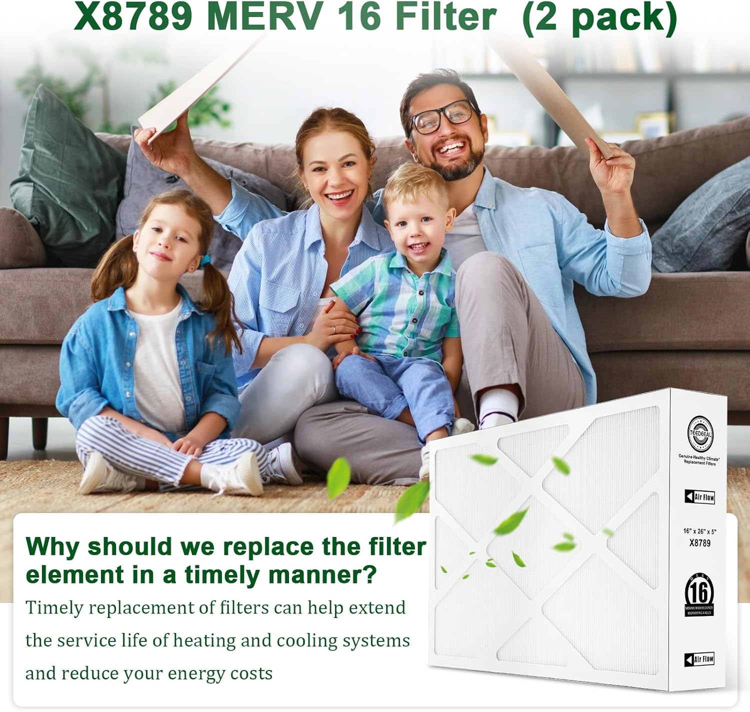 New Upgrade X8789 MERV 16 Filter - 16" x 26" x 5" Compatible With Lennox PureAir PCO16-28 Filter Air Purifier Cleaner - Ideal For Home & Office - 2 Pack