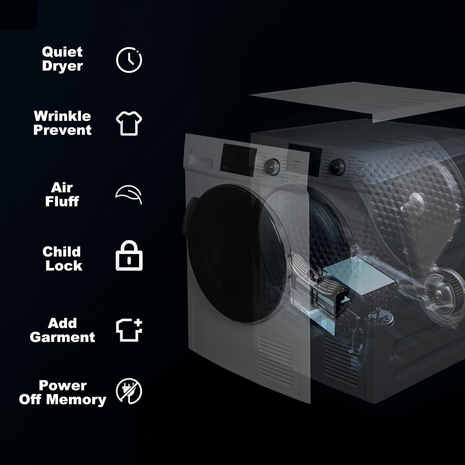 4.4 Cu.Ft Ventless Heat Pump Dryer, 24" Compact Clothes Drying Machine, Electric Front Load Dryer, Stackable for Small Spaces, Apartment, 16 Drying Cycles, White